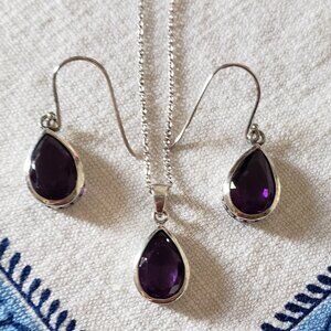 Amethyst and silver earrings and necklace set
